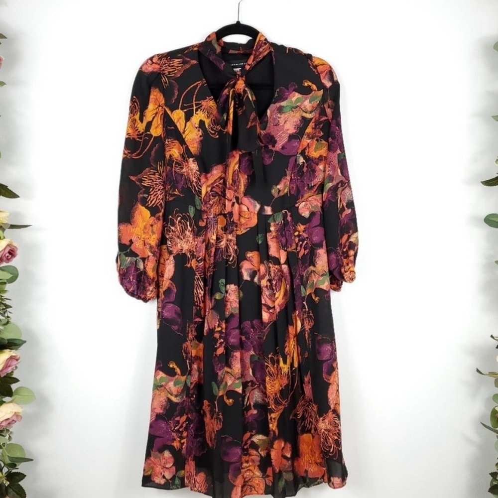 Styled by Joe Zee Floral Tie Neck Dress Size 2